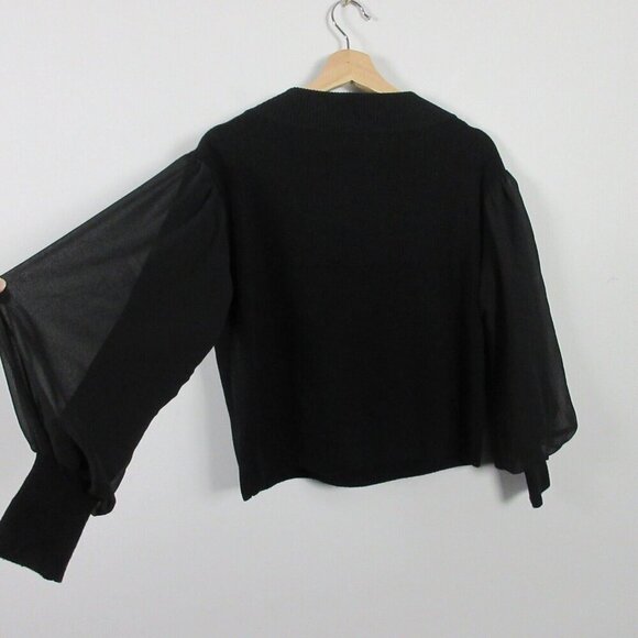 Club Monaco Womens Merino Wool Satin Top Blouse Sweater Black Bubble XS 306 - Picture 2 of 8